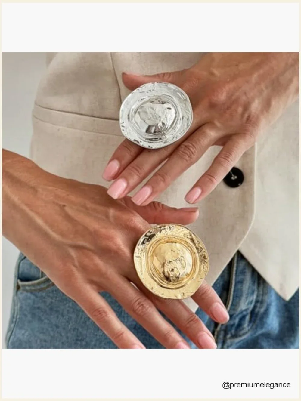 Chunky Gold Hat Ring Geometric Statement Knuckle Ring Hammered Texture Prom